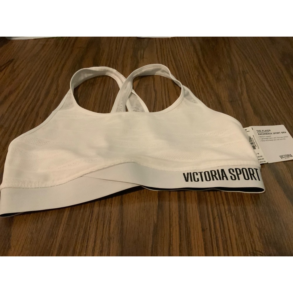 NWT Victoria Sport The Player White Racer Back Activewear Sports Bra Medium